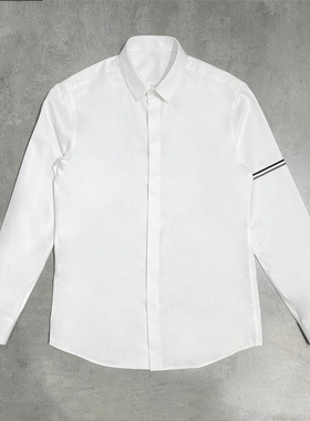 DOLCA HOMME高端系秋季长袖免烫衬衫 高支棉织带撞袖修身白色衬衣