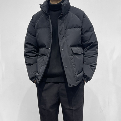 男士宽松短款立领白鸭绒羽绒服