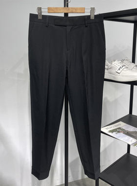 高端系25年秋季三醋酸垂感小直筒休闲裤 苎麻棉感黑色抗皱长裤男