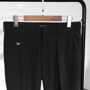 HOMME男装 小直筒西裤 秋季 黑色修身 金线小蜜蜂刺绣休闲长裤 DOLCA