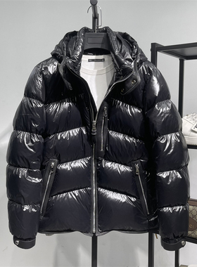 羊皮镶拼 意式TF风高端  高蓬松白鸭绒男士可脱卸连帽羽绒服 黑色