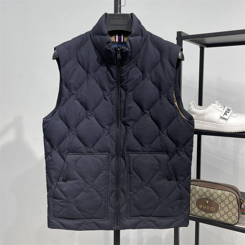 细节拉满 意式高端冬季立领羽绒马甲 白鸭绒菱形格背心 藏青色