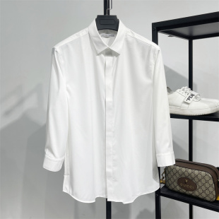 亲肤莫代尔中袖 DH男装 纯色小方领衬衫 合身七分袖 免烫弹力衬衣 夏季