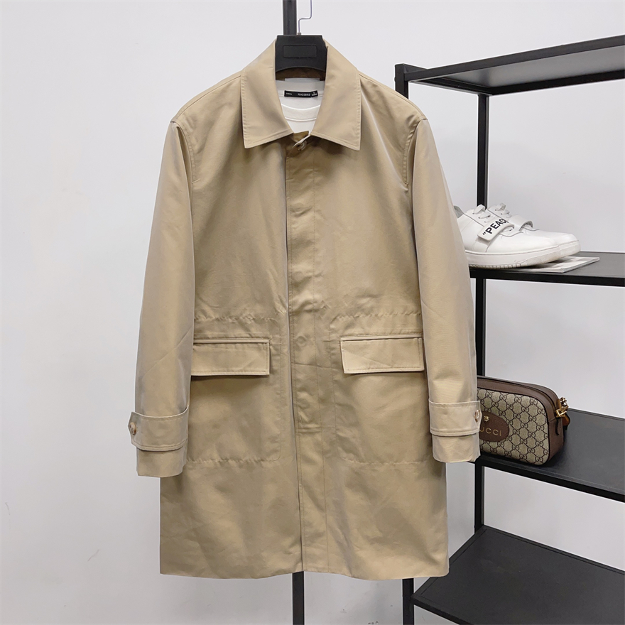 经典卡姆登风衣 高支匹马棉混纺男士宽松版翻领中长款外套 卡其色
