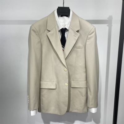 轻奢系基础廓形薄垫肩西装休闲外套极简风宽松浅卡其色西服上衣男