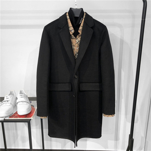 轻奢系秋冬季宽松版单排双扣羊毛大衣男双面呢外套中长款黑大衣男
