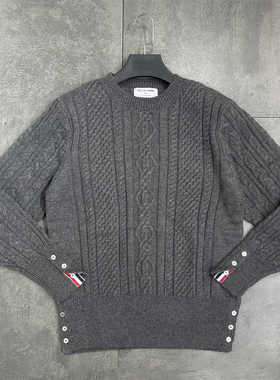 DH男装25年秋冬新款羊毛扭花圆领tb开叉毛衣男女针织tb提花羊毛衫