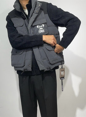 高充绒!联名款冬季拼色宽松立领羽绒马甲背心 保暖白鸭绒工装外套