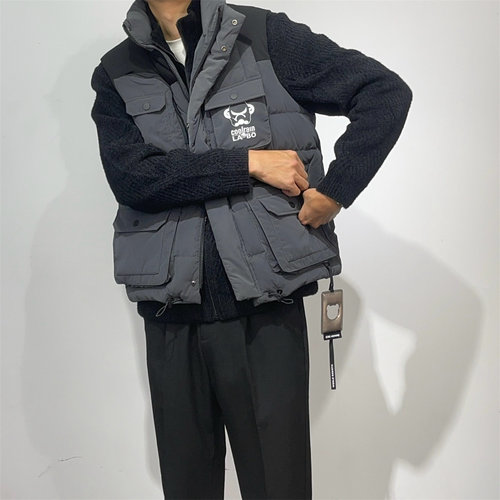 高充绒!联名款冬季拼色宽松立领羽绒马甲背心 保暖白鸭绒工装外套