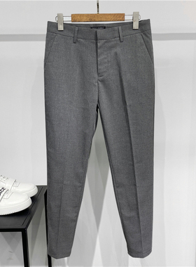 轻奢系休闲裤男夏季薄款垂感九分裤男修身小脚韩版休闲西裤烟灰色