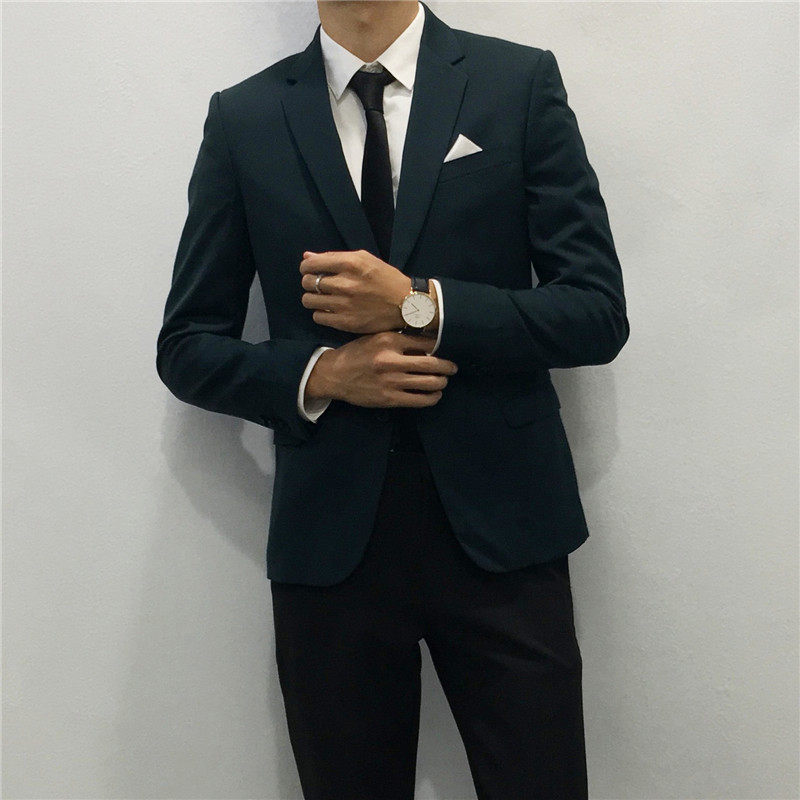 鸟家男装秋季新款男韩版修身纯色小西装外套男伴郎时尚休闲单西服