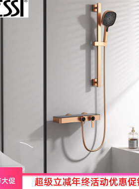 意大利GESSI拉丝玫瑰金枪灰色冷热水置物架花洒套装浴室简易花洒