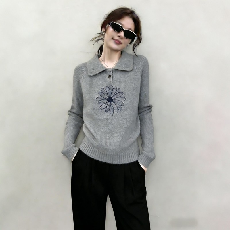 独特漂亮冬装一整套2025巨好看的花朵刺绣polo领针织衫阔腿裤套装,女装/女士精品,时尚套装,淘宝优惠券,粉丝福利购,淘宝优惠卷