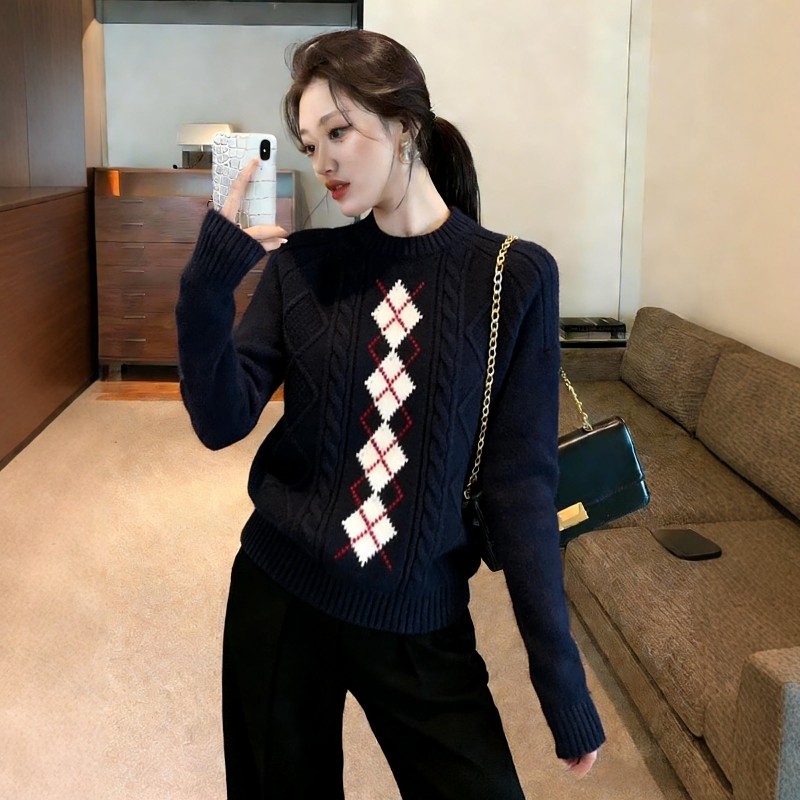 2026冬装小个子超火搭配一整套菱格纹套头圆领针织毛衣阔腿裤套装,女装/女士精品,时尚套装,淘宝优惠券,粉丝福利购,淘宝优惠卷