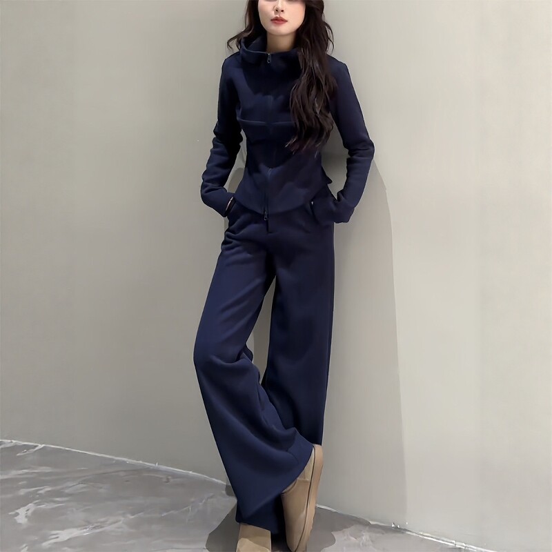 早秋漂亮套装2026新款高级感老钱风连帽卫衣直筒休闲运动服两件套