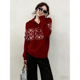 韩系绝美小套装冬装2025巨好看的松弛风复古几何针织衫阔腿裤套装