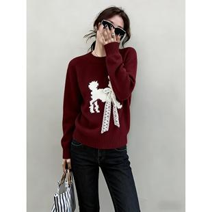 套装 2026超好看深冬装 一整套甜美可爱风小狗蝴蝶结毛衣直筒牛仔裤