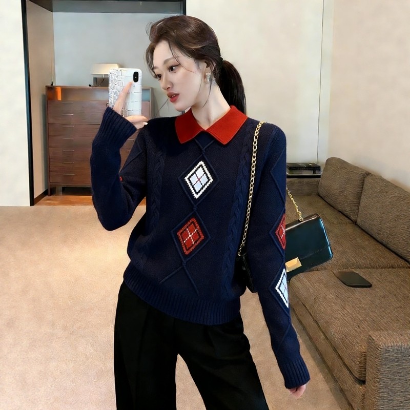 独特漂亮一整套冬装学院风复古百搭显瘦假两件polo领针织衫套装裤,女装/女士精品,时尚套装,淘宝优惠券,粉丝福利购,淘宝优惠卷
