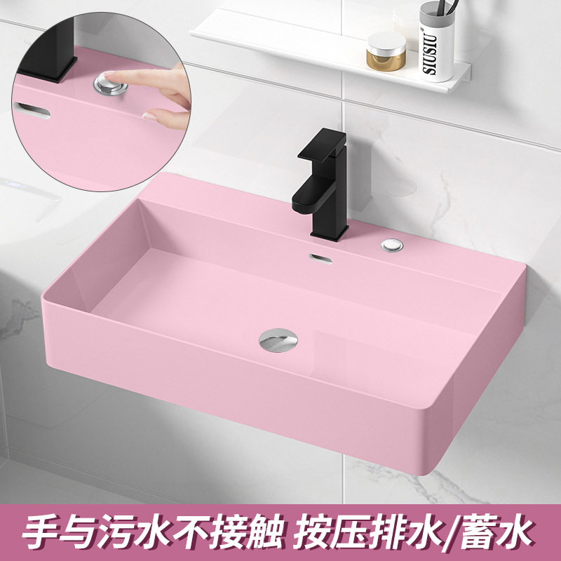 台控按压式排水洗漱盆长方形洗脸面盆挂墙式洗手池挂盆小号洗手槽