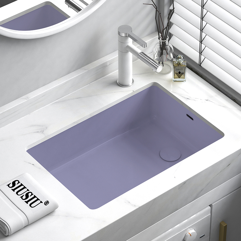 紫色方形嵌入式偏孔下水侧排水台下盆阳台陶瓷洗手面盆脸盆池