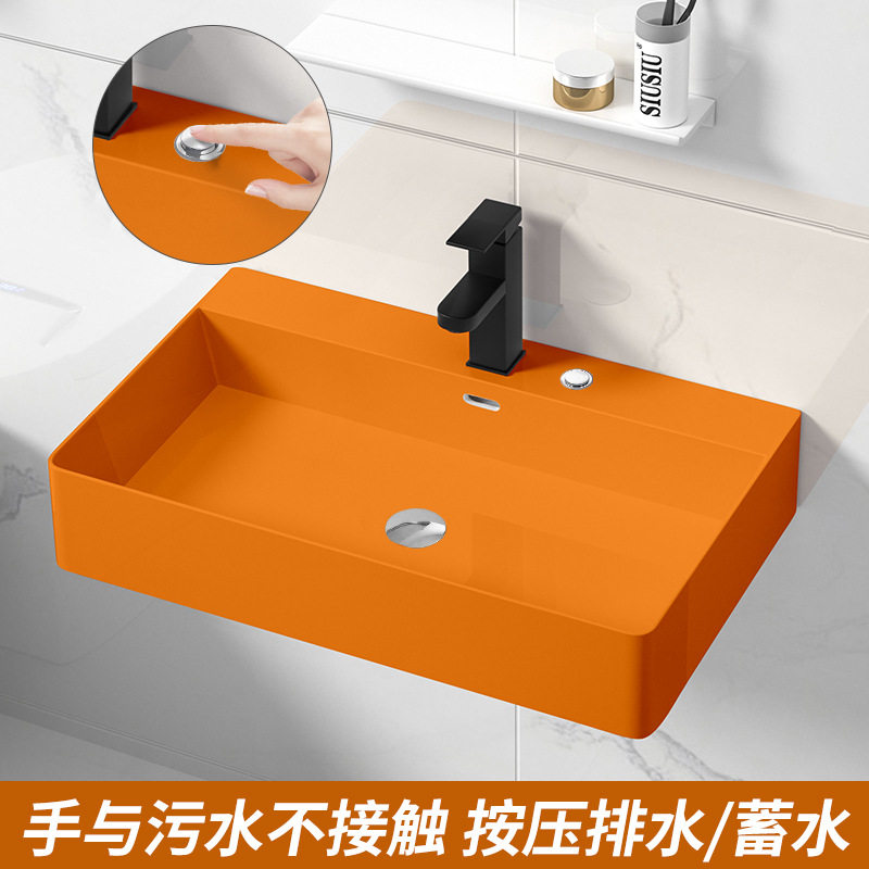 台控按压式排水洗漱盆长方形洗脸面盆挂墙式洗手池挂盆小号洗手槽