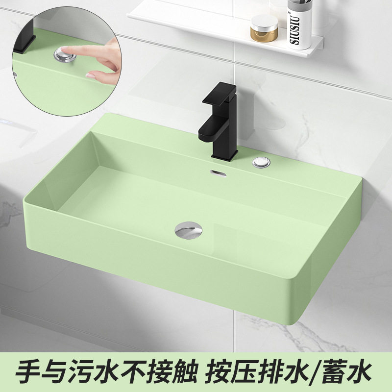 台控按压式排水洗漱盆长方形洗脸面盆挂墙式洗手池挂盆小号洗手槽