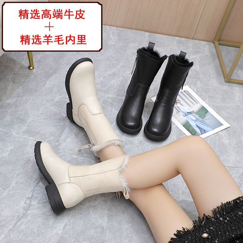 雪地靴马丁靴女冬季雪地加绒保暖防滑棉鞋中靴低跟加厚真羊毛女靴