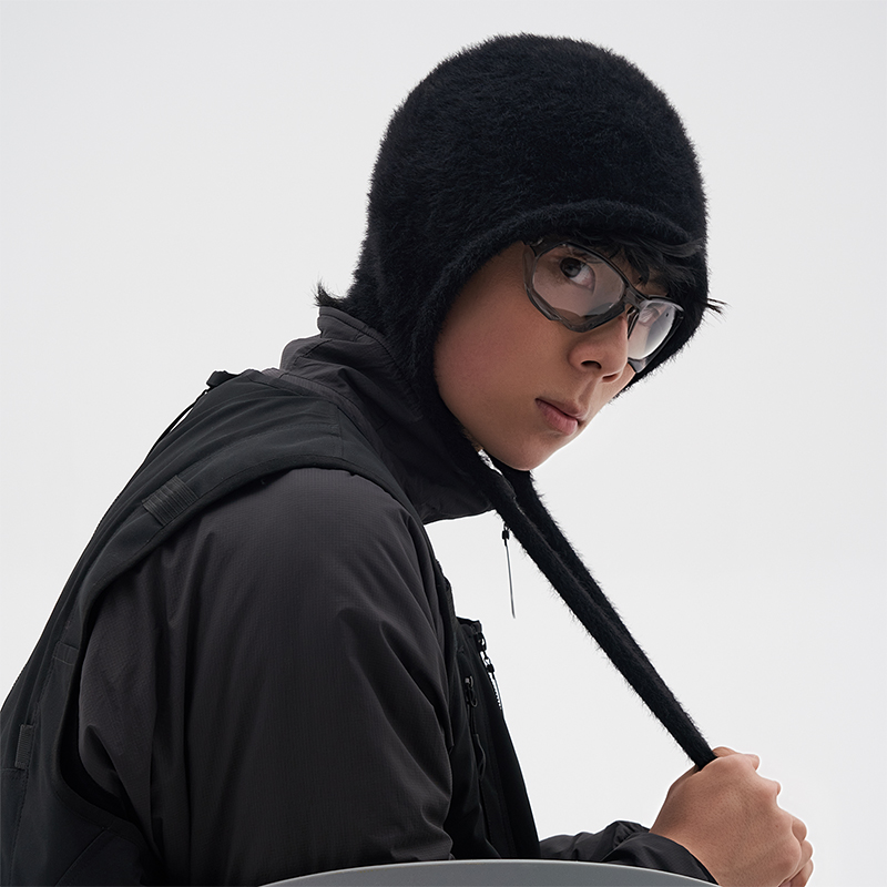 秋冬可爱甜美包头帽子女韩版潮逛街护耳系带软毛绒针织雷锋帽跨境