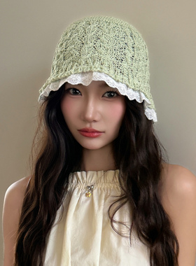 针织蕾丝渔夫草帽女防晒显脸小