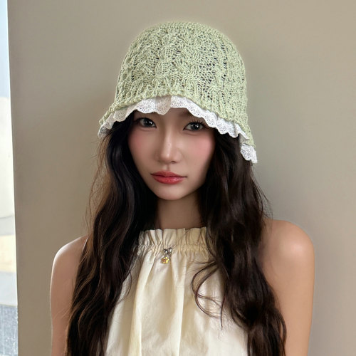 针织蕾丝渔夫草帽女防晒显脸小