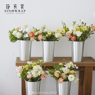花衣裳 铝桶鲜花养花醒花桶不锈钢花桶花艺花店包装花瓶花器工具