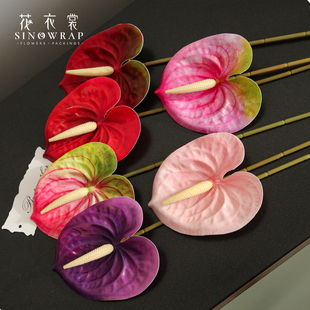 花衣裳 饰婚庆家居酒店前台绢花花艺店饰品 仿真花红掌年宵桶装