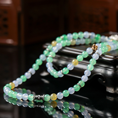 羊子珠宝  争和色 老坑冰种多彩18K金镶嵌翡翠珠串10.23