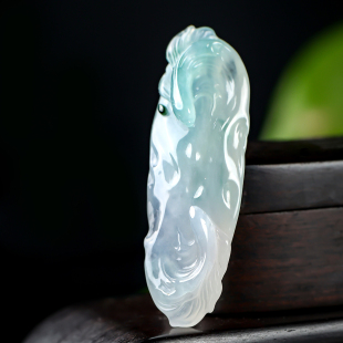 羊子珠宝 老坑冰种冰润吉祥翡翠双鱼吊坠3.24  天地方寸