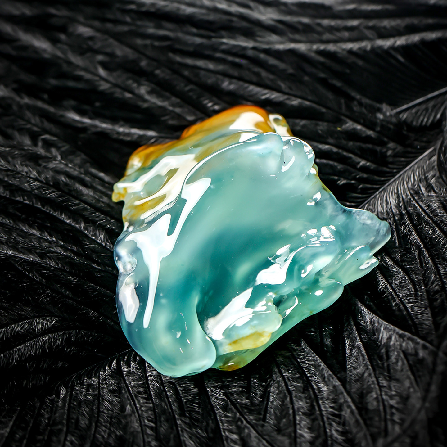 羊子珠宝 沧海碣石 老坑冰种天空蓝飘黄翡随形翡翠吊坠3.14