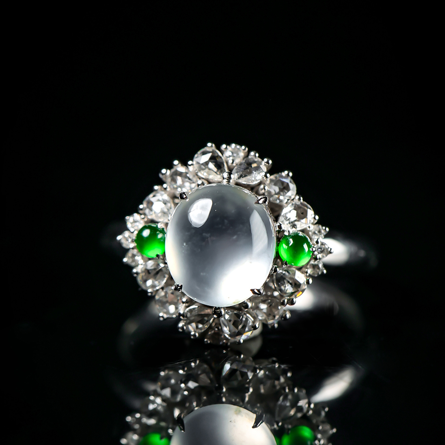 羊子珠宝 秋水天长 老坑玻璃种白冰设计款翡翠戒指11.30