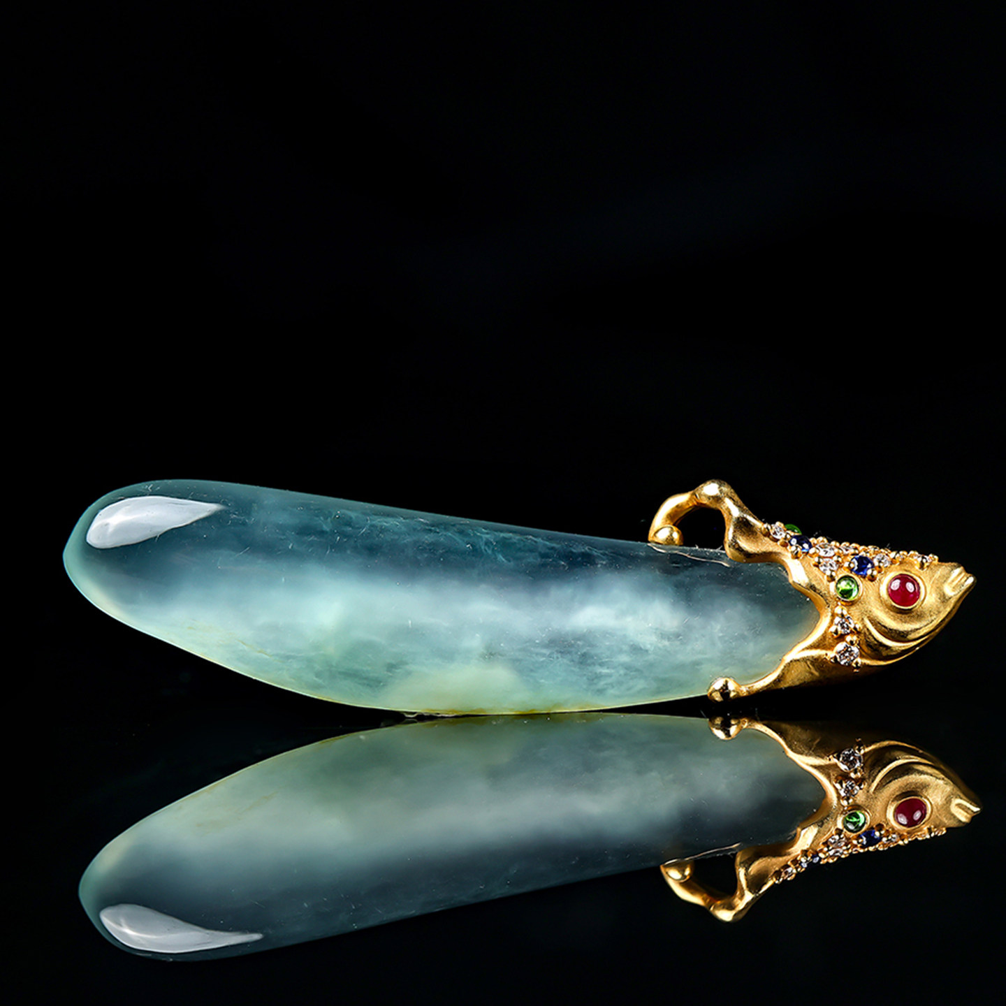 羊子珠宝 游鳞映霞 设计款晴水黄翡金镶玉鱼形翡翠吊坠1.8,珠宝/钻石/翡翠,颈饰,淘宝优惠券,粉丝福利购,淘宝优惠卷