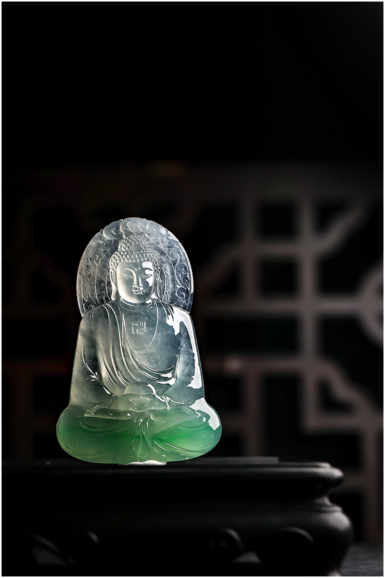 羊子珠宝 一念经恒 老坑高冰阳绿翡翠大日如来挂件吊坠F