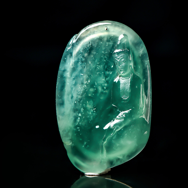 羊子珠宝 圆光自在  老坑高冰种湖绿观音翡翠大牌挂件11.11