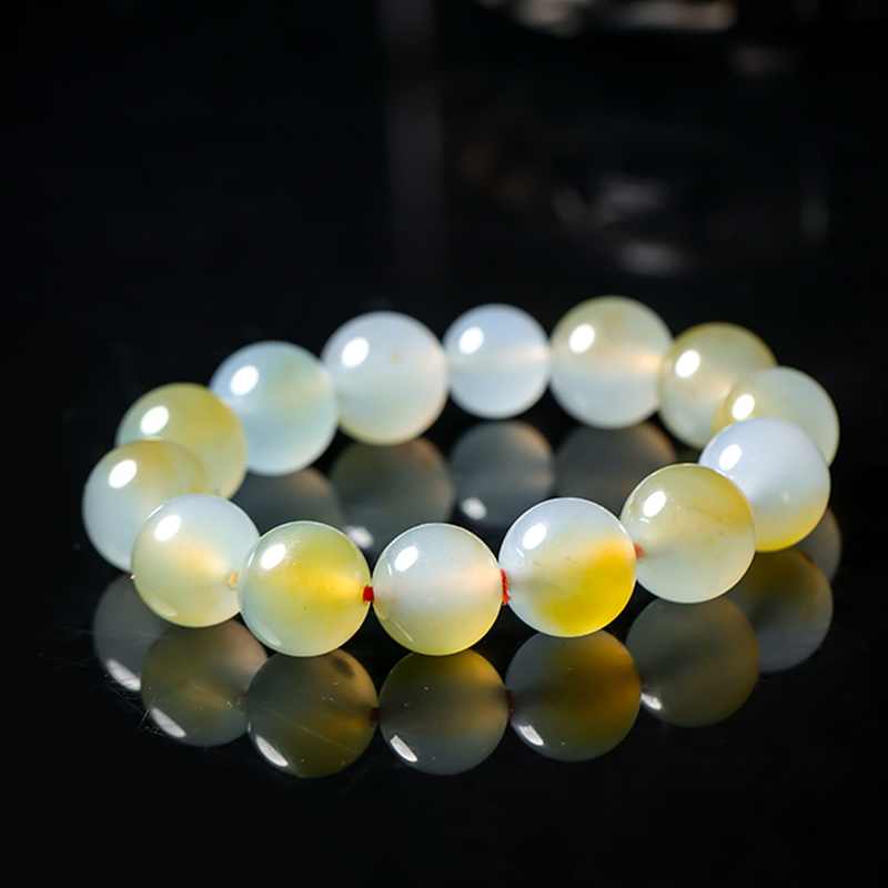 羊子珠宝 歆承秋露 老坑冰种飘黄翡大咪数翡翠水润圆珠手串11.13