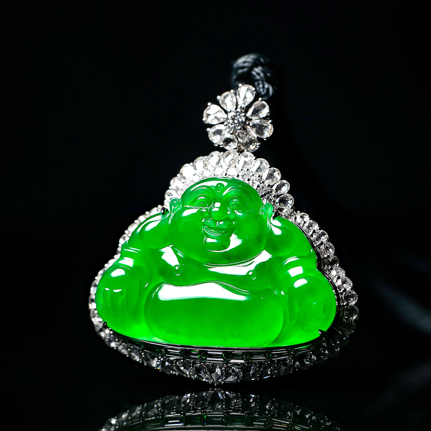 羊子珠宝 笑意盈人 老坑冰种满色满绿设计款翡翠佛公挂件吊坠12.3