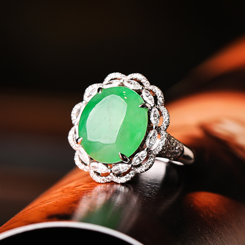 羊子珠宝冰种阳绿翡翠戒指珠宝