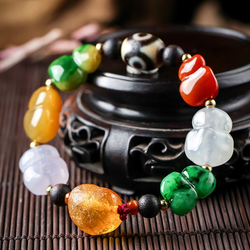 羊子珠宝  万禄寰心 老坑种细腻随形葫芦多宝翡翠手串1.10