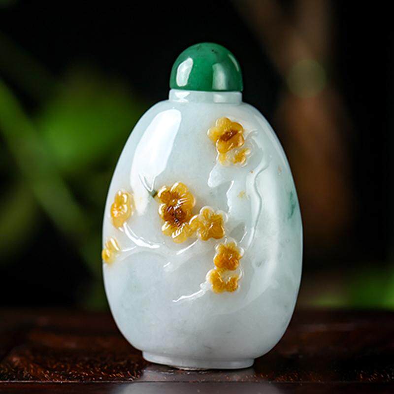 羊子珠宝  福临门 老坑芙蓉种飘黄翡巧雕翡翠文玩鼻烟壶F