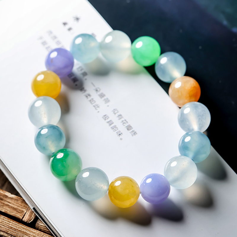 羊子珠宝  晴朗  老坑高冰种细腻多彩翡翠手串11.15