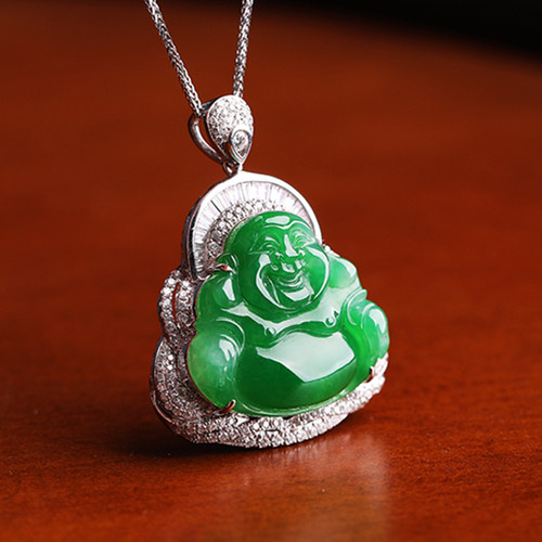 9.15羊子珠宝 佛乐 满绿收藏豪镶翡翠 弥勒佛 笑佛 大佛公吊坠GH