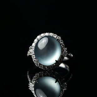 翡翠蛋面戒指3.16 老坑玻璃种晴水设计款 羊子珠宝 水光