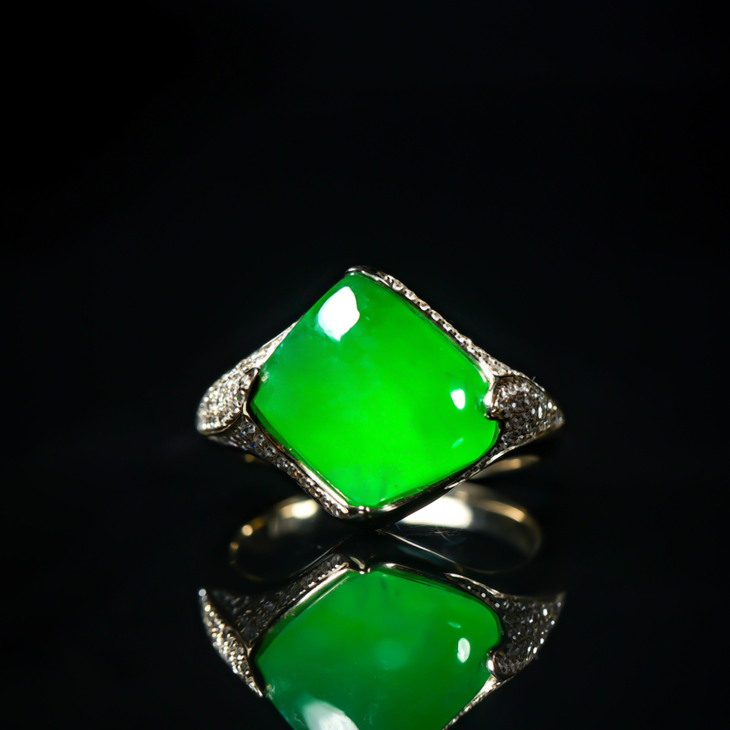 羊子珠宝 清光溢 老坑高冰种阳绿翡翠设计款戒指12.7