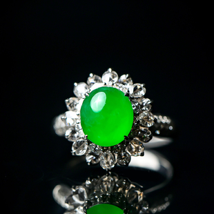 羊子珠宝 君临 老坑冰种阳绿色设计款翡翠戒指1.5