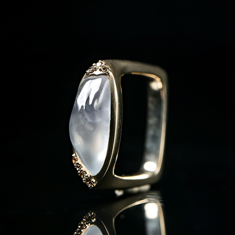 羊子珠宝 仙源 老坑冰种随形18K金镶嵌设计款翡翠戒指11.16